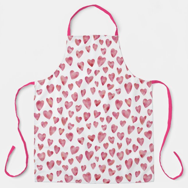 Pink Watercolor Love Heart Pattern Apron (Front)