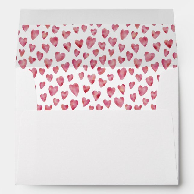 Pink Watercolor Love Heart Pattern Envelope (Back (Bottom))