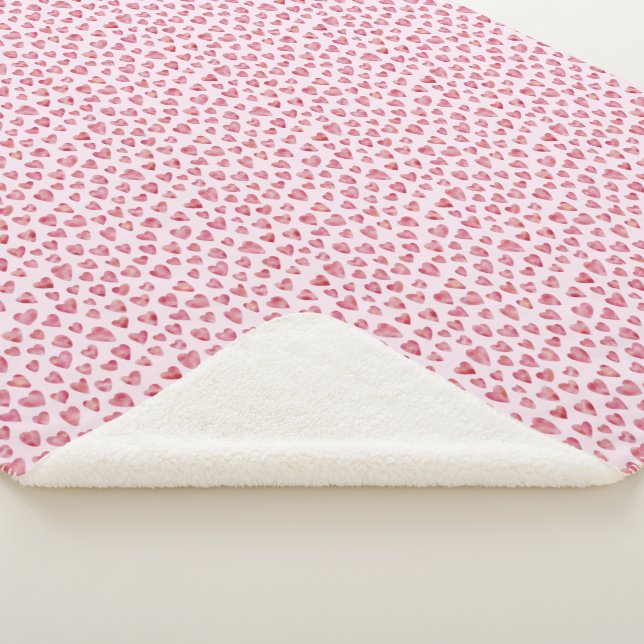 Pink Watercolor Love Heart Pattern Sherpa Blanket (3/4)