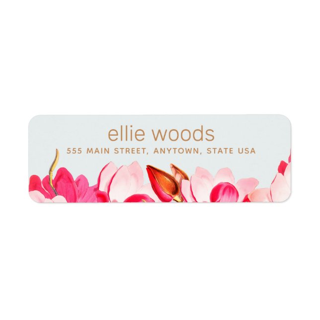 Pink Watercolor Magnolia Floral Address  Label (Front)