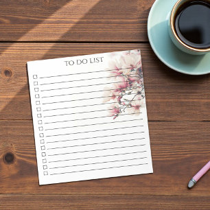 Pink Watercolor Magnolia To Do List Modern Boho Notepad