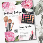 Pink Watercolor Makeup Artist Flyer<br><div class="desc">Bursting with vibrant hues and whimsical blooms, this print is a visual feast perfect for makeup artists, beauty bloggers, influencers and anyone seeking a touch of colourful floral elegance with a touch of glam. Featuring bright pink peonies, makeup palette, makeup brushes and lipstick. You can customize all of the text...</div>