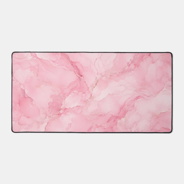 Pink Watercolor Marble Pattern Desk Mat (Front)