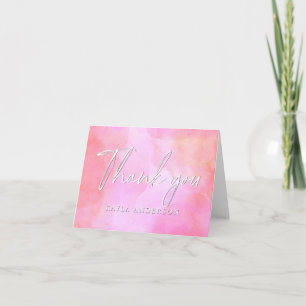 Pink Watercolor Modern Elegant Personalized Thank You Card