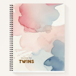 Pink Watercolor Mom to Twins Notebook