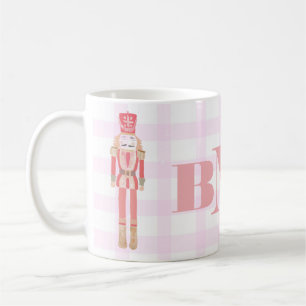 Pink Watercolor Monogram Nutcracker Gingham Winter Coffee Mug