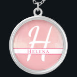 Pink Watercolor Name/Monogram Necklace<br><div class="desc">A name/monogram combo on a pink watercolor background.</div>