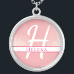 Pink Watercolor Name/Monogram Necklace<br><div class="desc">A name/monogram combo on a pink watercolor background.</div>