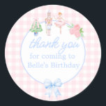 Pink Watercolor Nutcracker Christmas Thank You Classic Round Sticker<br><div class="desc">Personalized custom text hand painted adorable little nutcracker ballerina's on pink gingham Christmas thank you stickers.</div>
