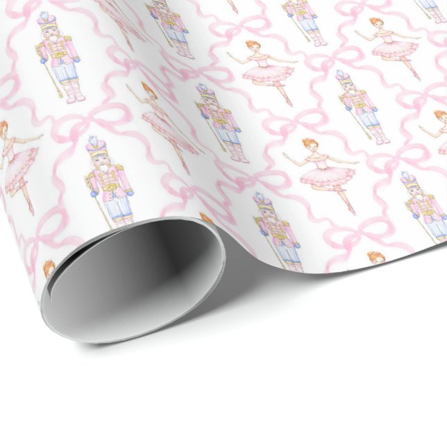 Pink Watercolor Nutcracker Christmas Wrapping Pape Wrapping Paper (Roll Corner)