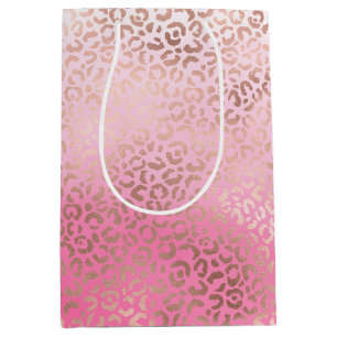 Pink Watercolor Ombre Leopard Print Medium Gift Bag