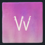 Pink Watercolor Ombre Monogram Stone Coaster<br><div class="desc">A digital pink red violet watercolor background with monogram design.</div>