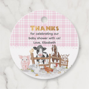 Pink Watercolor On The Farm Animals Baby Shower Favour Tags