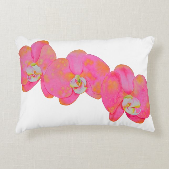 Pink watercolor Orchid painting Accent Pillow (Front)