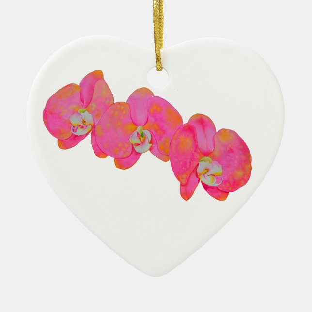 Pink watercolor Orchid painting Ceramic Ornament (Front)