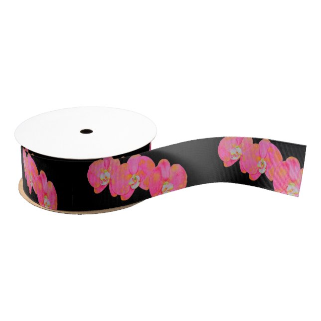 Pink watercolor Orchid painting Grosgrain Ribbon (Spool)
