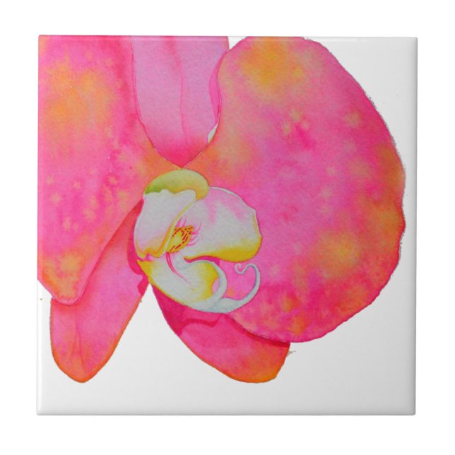 Pink watercolor Orchid painting Tile (Front)