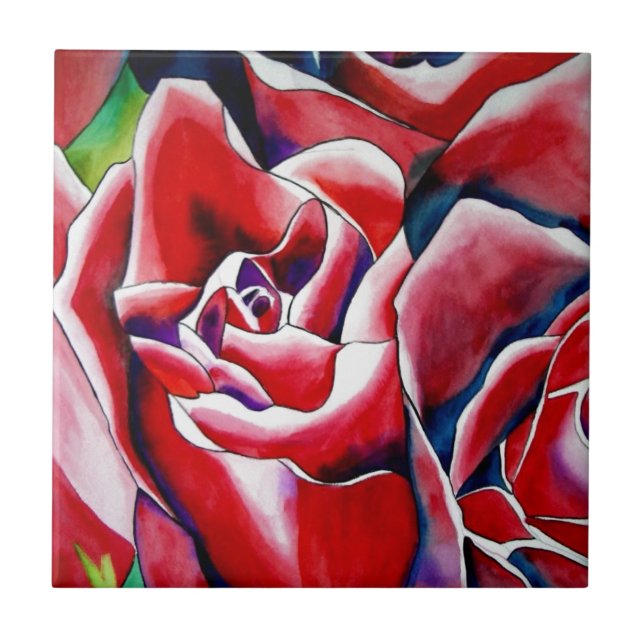Pink watercolor original art roses tile (Front)