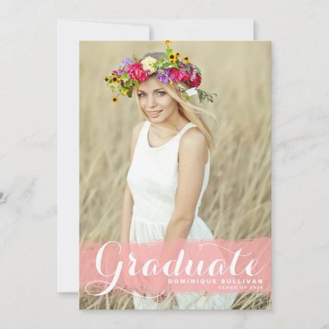 Pink Watercolor Overlay Photo Graduation Invitation (Front)