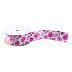 Pink watercolor pansy violas art ribbon satin ribbon