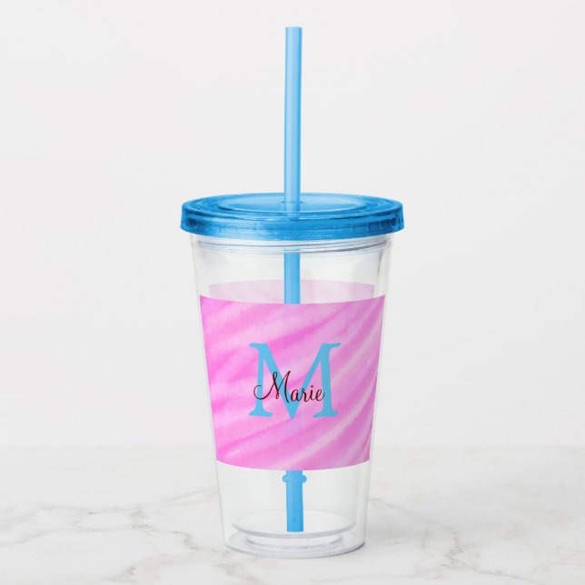 Pink watercolor pastel add title monogram letter  acrylic tumbler (Front)
