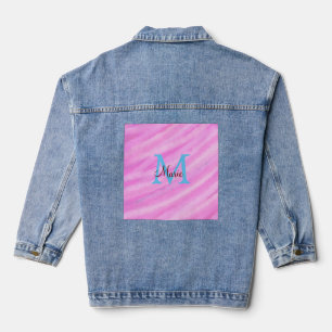 Pink watercolor pastel add title monogram letter  denim jacket