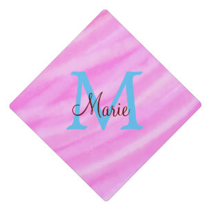 Pink watercolor pastel add title monogram letter graduation cap topper
