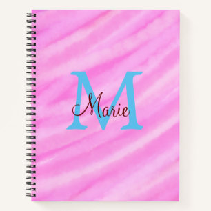 Pink watercolor pastel add title monogram letter notebook