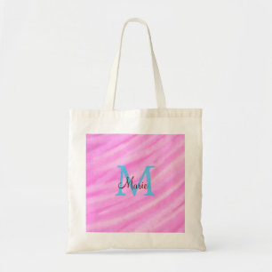 Pink watercolor pastel add title monogram letter tote bag