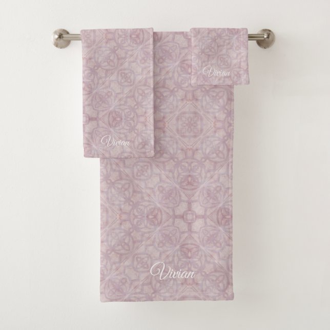 Pink Watercolor Pattern Bath Towel Set (Insitu)