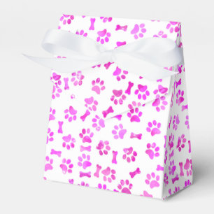 Pink Watercolor Paw Prints Favor Box