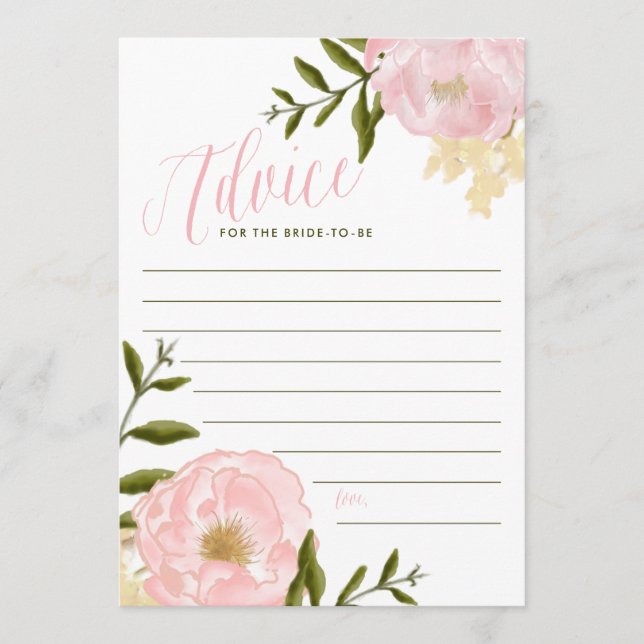 Pink Watercolor Peonies Advice for the Bride Card (Front)