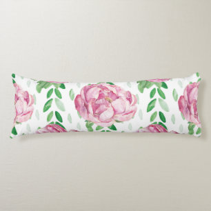 Pink Watercolor Peonies Body Pillow