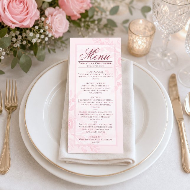 Pink Watercolor Peonies Elegant Boho Chic Wedding Menu (Creator Uploaded)