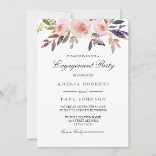 Pink Watercolor Peonies Engagement Invitation