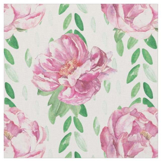 Pink  Watercolor Peonies Fabric (Close Up)
