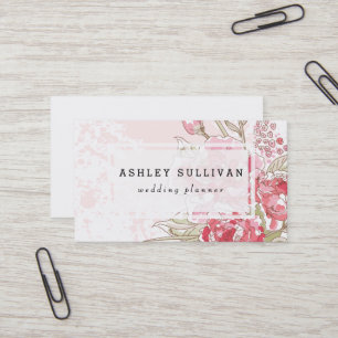 Pink Watercolor Peonies   Floral Business Card