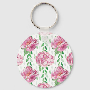 Pink Watercolor Peonies Keychain