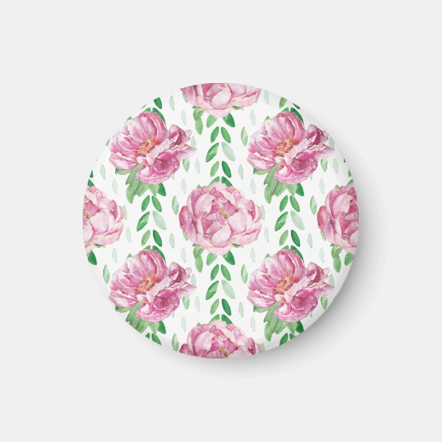 Pink  Watercolor Peonies Magnet (Front)