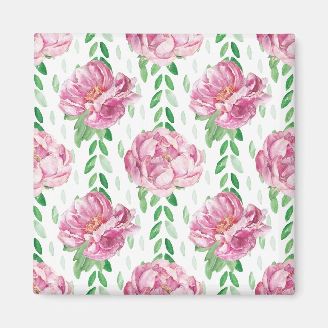 Pink  Watercolor Peonies Magnet (Front)