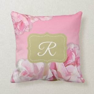 Pink Watercolor Peonies Throw Pillow