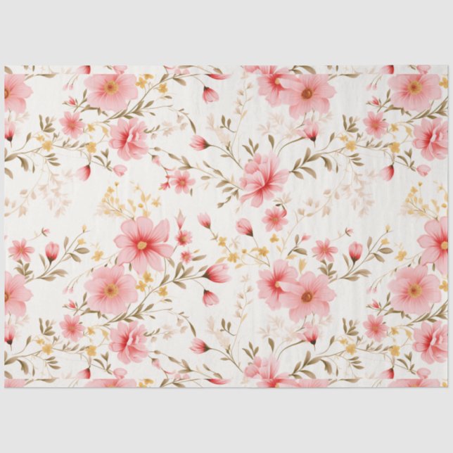Pink Watercolor peony floral decoupage Tissue Paper (Front)
