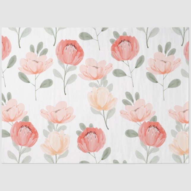 Pink Watercolor peony floral decoupage  Tissue Paper (Front)