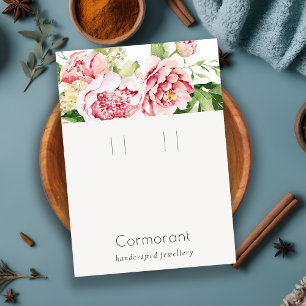 Pink Watercolor Peony Floral Loop Hoop Holder Business Card