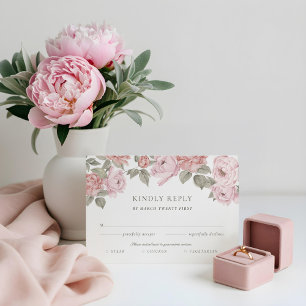 Pink Watercolor Peony Florals RSVP Entrée Choices Card