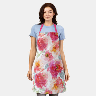 Pink Watercolor Peony Flower Pattern Apron