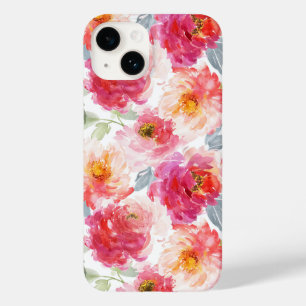 Pink Watercolor Peony Flower Pattern Case-Mate iPhone 14 Case