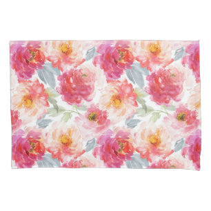 Pink Watercolor Peony Flower Pattern Pillowcase