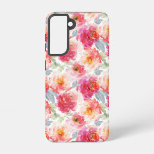 Pink Watercolor Peony Flower Pattern Samsung Galaxy Case