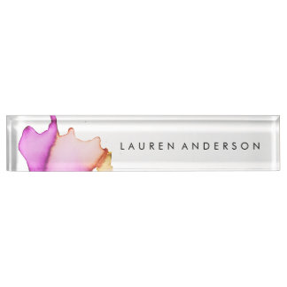 Pink Watercolor Personalized Desk Name Plate